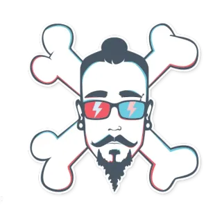 😱 해골, 뼈, 해적, 힙스터, 남자, 만화, 안경 telegram sticker