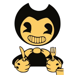 🍽 Bendy Bendy and the Ink Machine desenho animado, demônio, comendo, faca, garfo telegram sticker