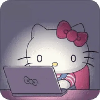 😊 Hello Kitty Hello Kitty, gato, dibujos animados, ordenador, lindo telegram sticker