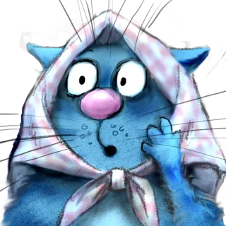 😯 gatto, blu, illustrazione, animale, cartone animato telegram sticker