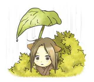 😊 Anime, Manga, Niedlich, Regen, Blatt, Figur, Cartoon telegram sticker