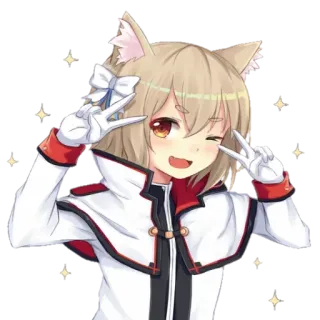 😉 Anime, Ragazza gatto, Segno di pace, Carino, Kawaii telegram sticker