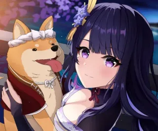 🐶 Raiden Shogun Genshin Impact Anime, Videojuego, Perro, Pelo morado, Shiba Inu telegram sticker