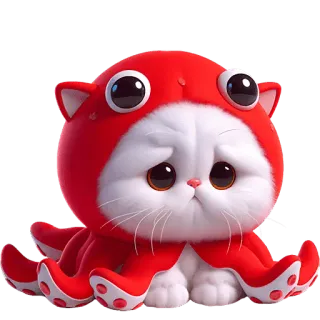 😞 cat, octopus, cute, animal, pet, red, kawaii, sticker telegram sticker