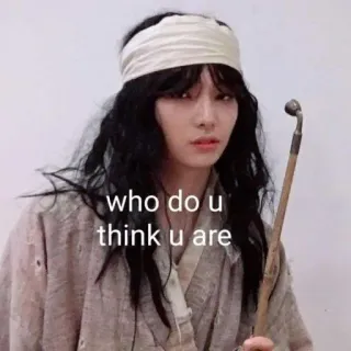 🌚 who do u think u are persona, fascia per capelli, abbigliamento, costume, chi ti credi di essere?, domanda, provocatorio telegram sticker
