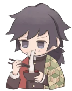 ❄️ Giyu Tomioka Demon Slayer 动漫, 鬼灭之刃, 富冈义勇, 吃, 面条, Q版 whatsapp sticker