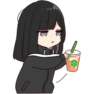 🧋 gadis anime, imut, boba, kawaii, chibi, minuman, stiker whatsapp sticker