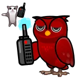 🦉 gufo, gatto, walkie-talkie, comunicazione, animale, rosso, grigio telegram sticker