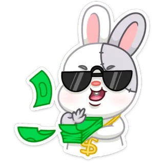 🤑 thỏ, tiền, đô la, kính râm, hoạt hình, giàu, sự giàu có telegram sticker