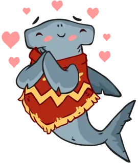 ❤ shark, hammerhead shark, animal, cute, cartoon, poncho telegram sticker