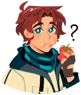 ❓ Desenho animado, Anime, Ponto de interrogação, Cicatriz, Homem, Pessoa, Tomate, Comendo telegram sticker