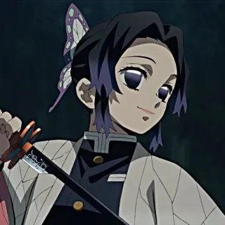 😏 Shinobu Kocho Demon Slayer 애니메이션, 귀멸의 칼날, 코쵸우 시노부, 나비, 칼, 만화 telegram sticker