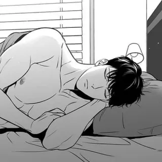 🍾 Mann, schlafend, Bett, Entspannung, Schlafzimmer, Anime, Manga telegram sticker