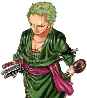 😉 Zoro One Piece Anime, One Piece, Zorro, Schwerter, Grüne Haare, Pirat telegram sticker