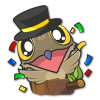 🎉 coruja, desenho animado, fofo, celebração, confete, cartola, animal whatsapp sticker