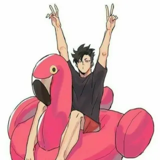🥇 Animé, Flamant rose, Personnage, Signe de paix, Dessin animé whatsapp sticker