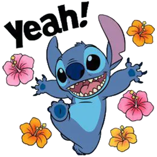 😝 Stitch Yeah! สติทช์, ลิโล่ แอนด์ สติทช์, ดิสนีย์, เอเลี่ยน, ดอกไม้, การ์ตูน telegram sticker