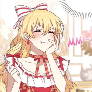 🥡 MM~ Anime, Bonito, Menina, Desenho animado, Cabelo loiro, Vestido vermelho telegram sticker
