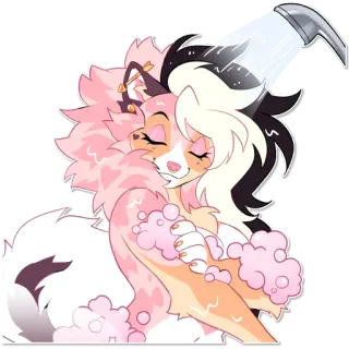 🚿 fictional furry character furry, anthropomorphic, shower, bubbles, grooming, hygiene, cute, art whatsapp sticker