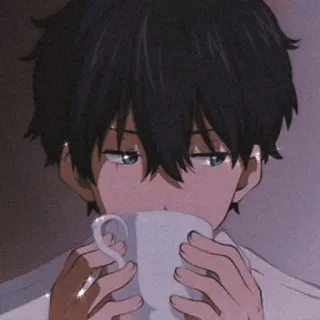 🍁 Anime, Con trai, Cà phê, Uống, Buồn ngủ, Cốc telegram sticker