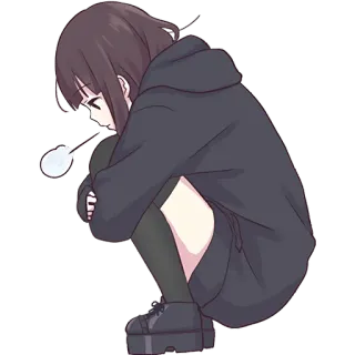 😥 anime, girl, sad, hoodie, illustration, cute whatsapp sticker