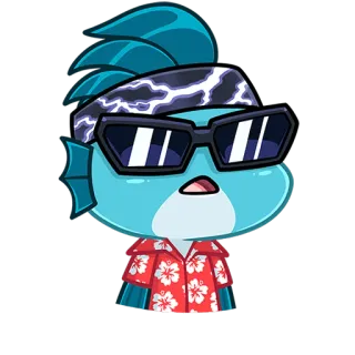 🐟 pesce, cartone animato, occhiali da sole, estate, spiaggia, casual telegram sticker