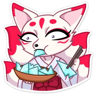 😋 cáo, kitsune, anime, manga, dễ thương, hoạt hình, động vật whatsapp sticker