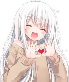 ❤ อนิเมะผู้หญิง, หัวใจ, ความรัก, น่ารัก, ผมขาว, คาวาอิ telegram sticker