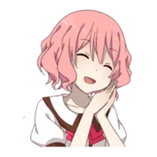 😌 fille anime, cheveux roses, joyeux, souriant, mignon, dessin animé whatsapp sticker