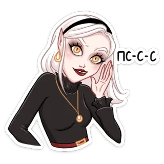 👂 ПСССС cartoon, whispering, woman, pale skin, elf, secret telegram sticker