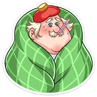 🤒 sick, ill, flu, thermometer, blanket, cold, cartoon whatsapp sticker