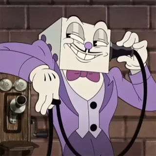 📞 King Dice Cuphead Cartoon, Bösewicht, Würfel, Anzug, Telefon, Cuphead telegram sticker