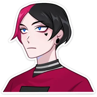 😐 Anime, Gothic, Emo, Charakter, Cartoon, Schwarz-rotes Haar, Alternativ whatsapp sticker