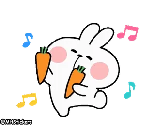 💃 @MHStickers coelho, cenoura, fofo, adesivo, música, feliz, desenho animado, animação whatsapp sticker