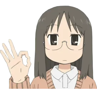 👌 Anime, Mädchen, Brille, Ok-Zeichen, Handgeste telegram sticker