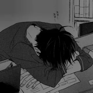🖤 Animé, Fatigué, Sommeil, Manga, Bureau, Étudiant telegram sticker