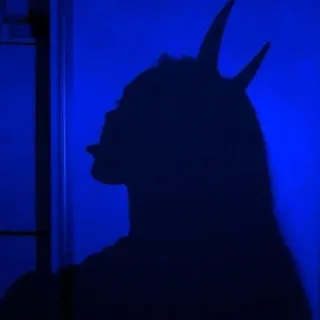 🌈 silhouette, diable, cornes, femme, bleu, profil telegram sticker