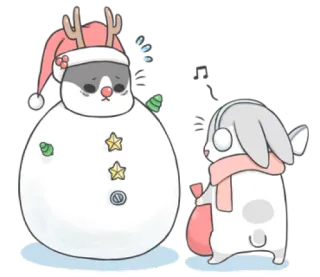 ⛄ Bonhomme de neige, Noël, Hiver, Lapin, Mignon, Fête, Festif, Dessin animé telegram sticker