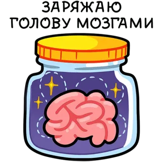 🧠 ЗАПАС РОЗУМОСТОТИИ brain, jar, knowledge, storage, cartoon, education telegram sticker