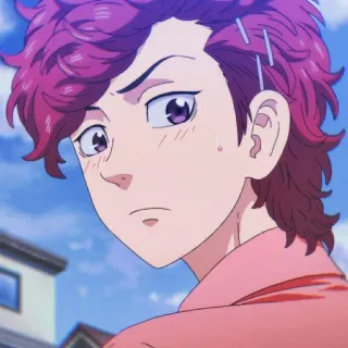 😒 anime, manga, character, pink hair, purple eyes, male, portrait telegram sticker