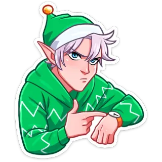⏳ elf, kerst, vakantie, schattig, cartoon, wijzend, personage telegram sticker