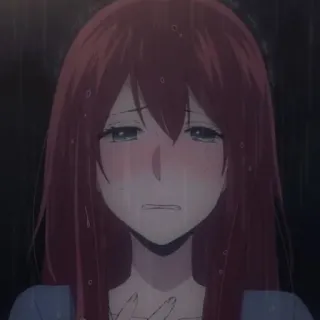 🍁 anime, chica, triste, llorando, lluvia, emocional telegram sticker