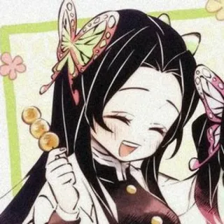 🌺 Kanao Tsuyuri Demon Slayer anime, demon slayer, kanao tsuyuri, jepit rambut kupu-kupu, imut, bahagia, gadis anime telegram sticker