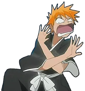 😒 Ichigo Kurosaki Bleach Аниме, Манга, Блич, Ичиго Куросаки, испуганный, в шоке, рыжие волосы telegram sticker