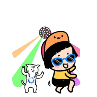 😎 漫画, 猫, 女の子, ダンス, ディスコ, パーティー, お祝い telegram sticker