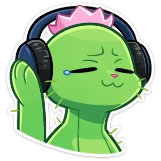 🎧 cactus, headphones, listening to music, cartoon, cat, sticker telegram sticker