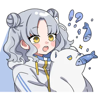 🐟 アニメガール, ホッキョクグマ, 魚, びっくり, 可愛い, アニメ, ステッカー telegram sticker