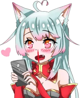 😯 애니메이션, 고양이 소녀, 하트, 카와이, 귀여운 telegram sticker