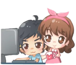 💻 couple, cartoon, love, romance, computer, cute, sticker whatsapp sticker