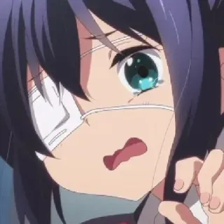 😢 anime, girl, eye patch, crying, sad, emotion telegram sticker
